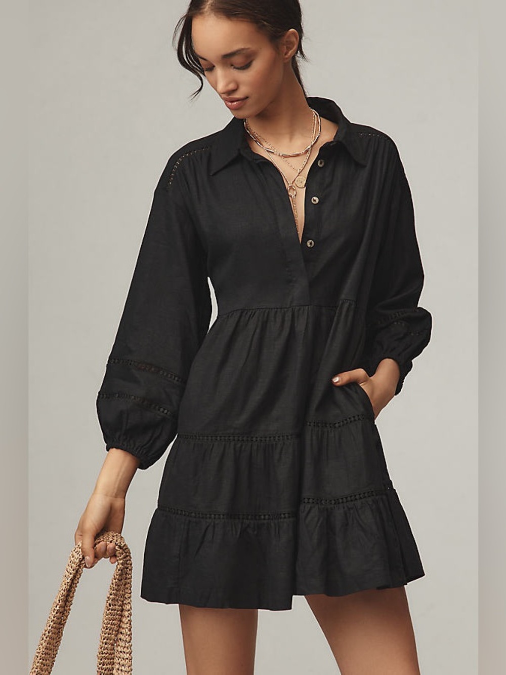MAEVE The Bettina Tiered Mini Shirt Dress: Linen Edition size SP